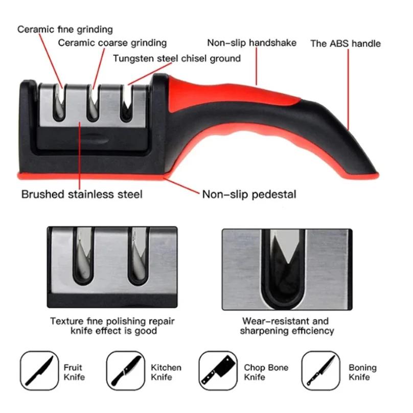 4-Stage & 3-Stage Kitchen Knife Sharpener - Easy-to-Use Household Sharpening Tool with Ergonomic Grip