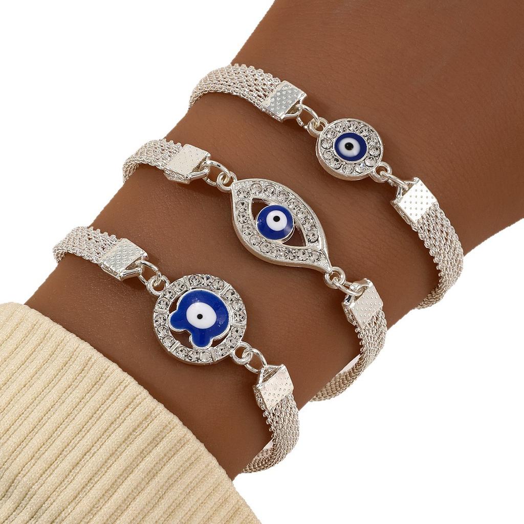 New diamond-encrusted devil's eye bracelet creative retro simple alloy single-layer trendy personalized jewelry