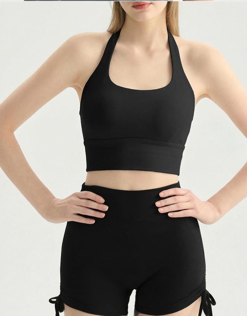 Women's Twisted Back Halter Yoga Tank With Built-in Bra Pads, Slimming Cropped Top for Pilates & Fitness