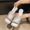 Evening Wind Retro Wedge Sandals French Small Sandals 2025 Spring and Summer New Women's Shoes Silver High Heel One-word Slippers