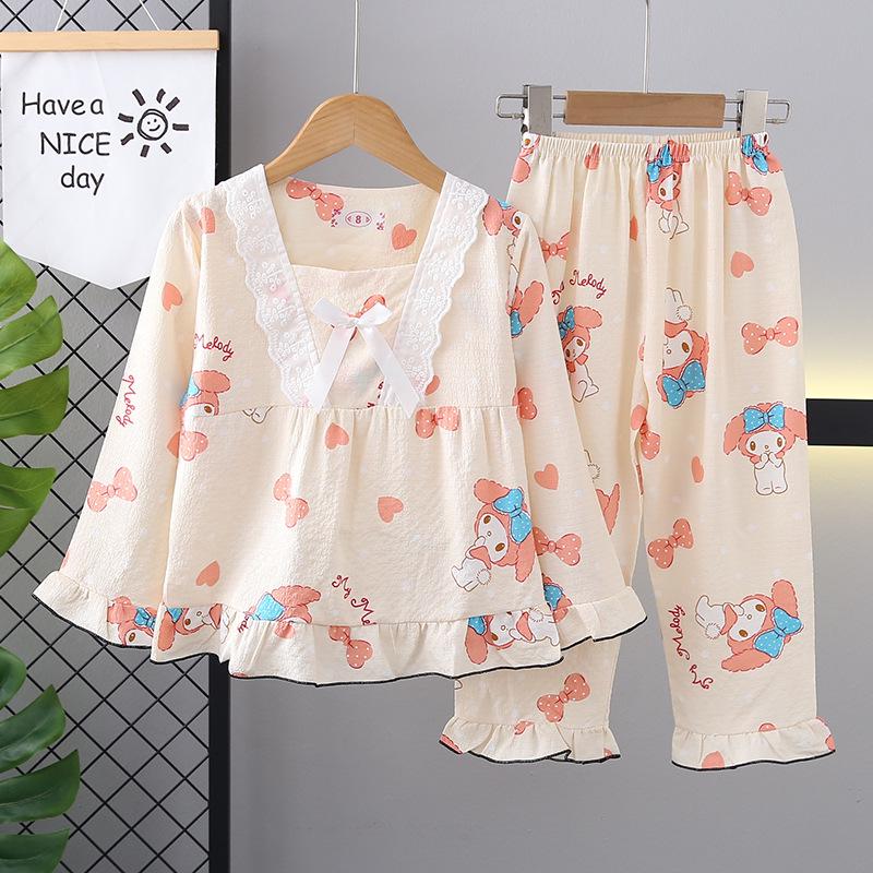 Cross-Border Girls' Cotton Cartoon Pajama Set - Long Sleeve Princess Homewear for Spring and Autumn.