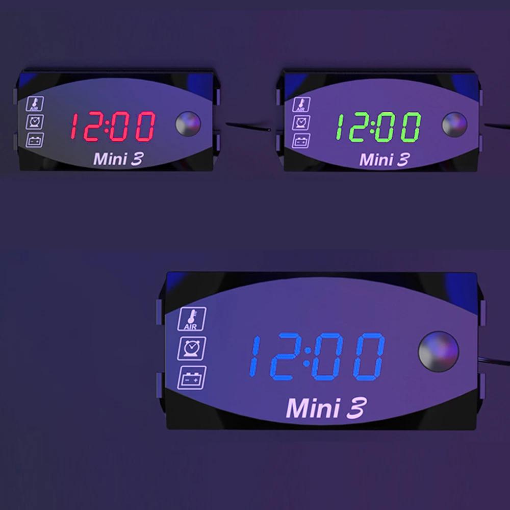 Motorcycle  Meter 3 in 1 Digital Time Clock Thermometer  Voltage Voltmeter IP67 Waterproof Tester Battery Moniter Gauge