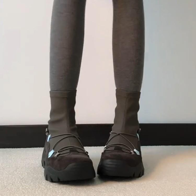 Soft Leather Version~ Retro Thick-soled Height-increasing and Thin Casual Martin Boots Women's Niche Design Sense Splicing Elastic Thin Boots