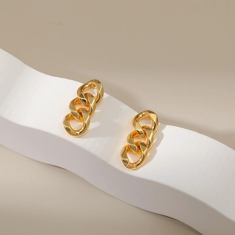 Women Fashion Minimalist 18k Gold Plated Geometric Chain Stud Earrings