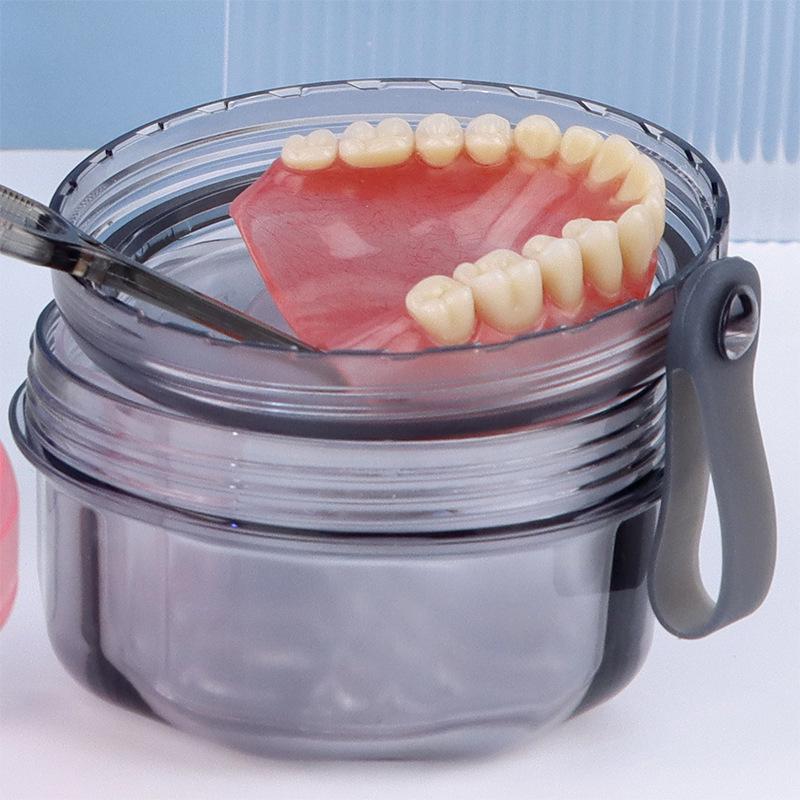 Large Capacity Denture Cleaning and Storage Box with Food Grade Retainer Soaking and Drain Feature