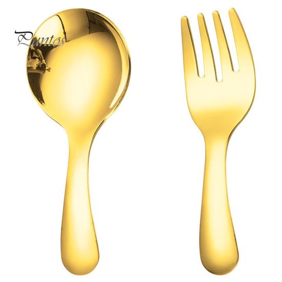 2Pcs/Set Stainless Steel Baby Spoon Fork Set Short Handle Mirror Polished Mini Ice Cream Dessert Tea Soup Spoon Fork Set Kitchen Cutlery Utensils