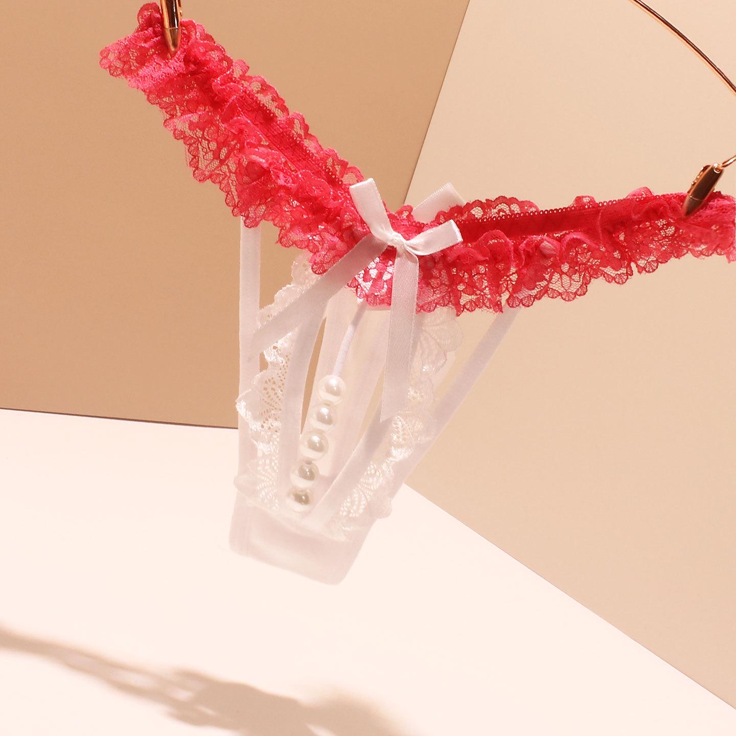 

2025 Новые женские кружевные стринги: Сексуальная заниженная талия, Большой размер, Декор с бантом из чистого хлопка M белый