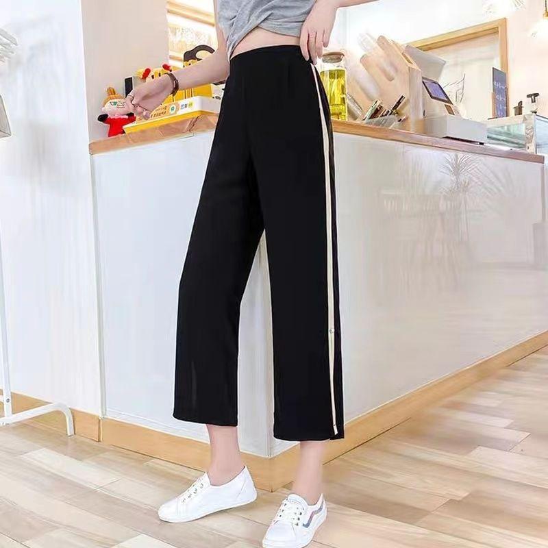 Sommer Damen Gerade Hosen Offene Weite Bein Hosen Sommer Chiffon Neun-Punkt Lose Eisseide Casual Gerade Hosen