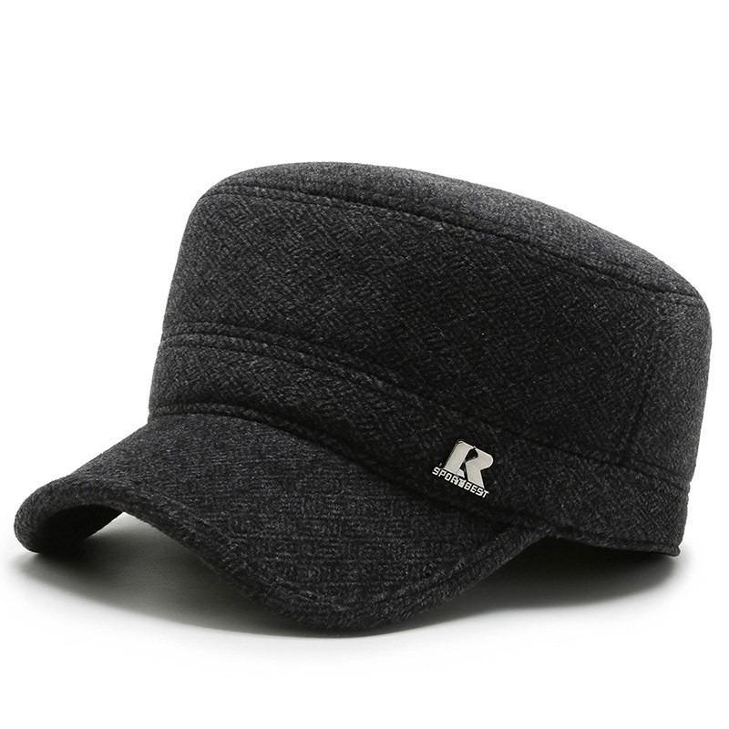 Hat Men's Beret Autumn and Winter New Woolen Ear Protector Peaked Cap Fleece Warm Cotton Hat Forward Hat