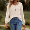 Women's Fashion Round Neck Ribbed Brushed Solid Color Button Stitching Long Sleeve