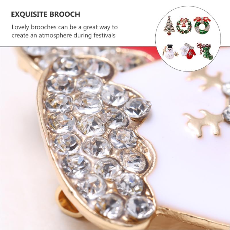 POPETPOP Christmas Brooch Set of 6, Rhinestone and Alloy Decor, Party Accessories