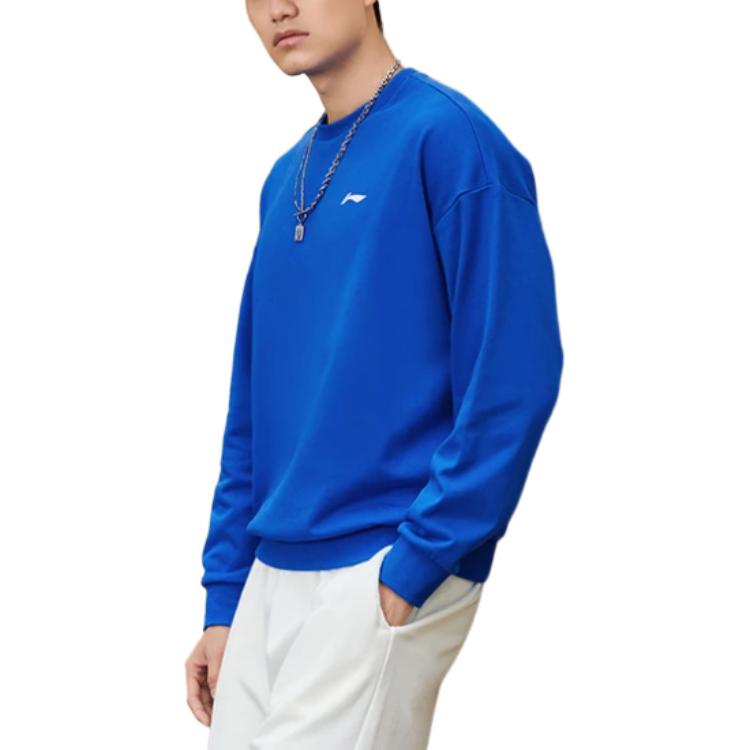 Li Ning Sport Lifestyle Serie Letterprint Losse Pullover Lange Mouwen Sweatshirt Unisex sweatshirt Felblauw AWDRF44-7