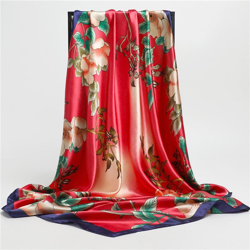 90 * 90cm New Silk Scarf Women'S Spring And Summer Decorative Scarf Sunscreen Travel Shawl Autumn And Winter Scarf Thin Edition