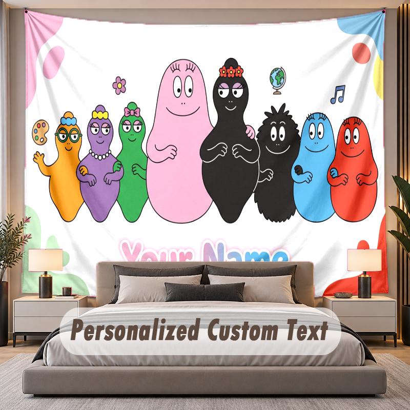 Custom Name Text Tapestry Barbapapa Personalized Polyester Wall Tapestry For Bedroom And Room
