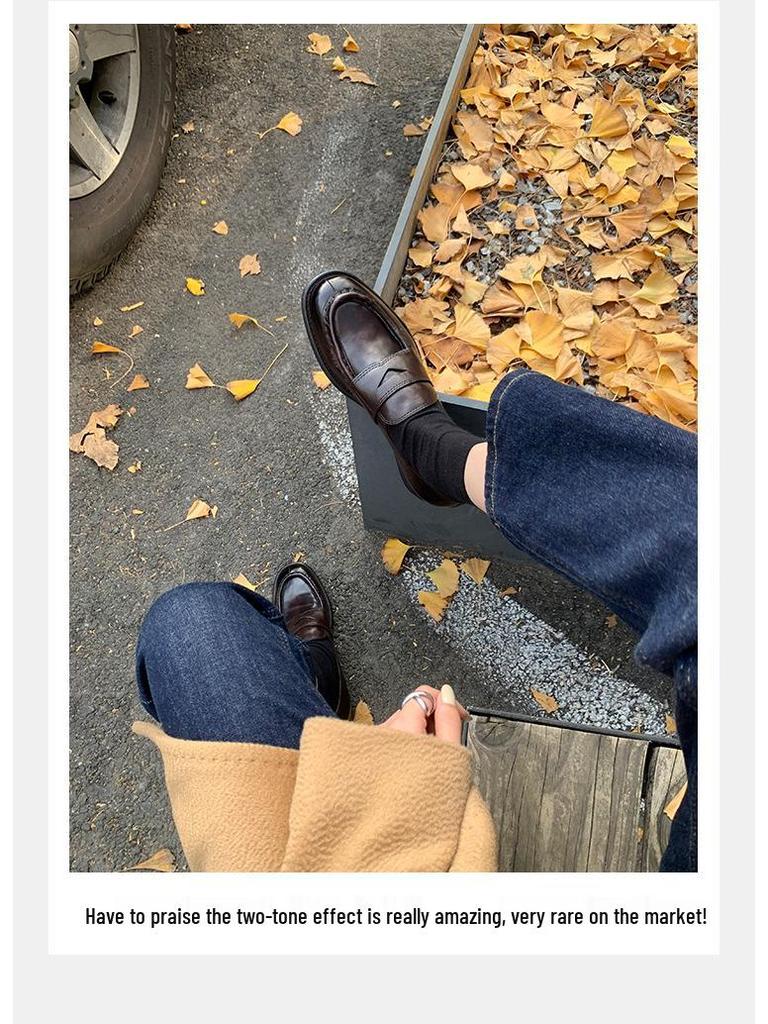 Grape Mom's Retro British College Style Chunky Heel Slip-On Loafers - Perfect for Autumn!