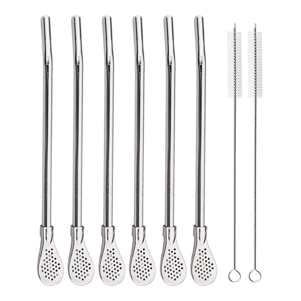 

8Pcs/Set Coloful Stainless Steel Drinking Straws Washable Reusable Yerba Mate Spoon Filter Straw for Cocktail Bar Accessories серебряный