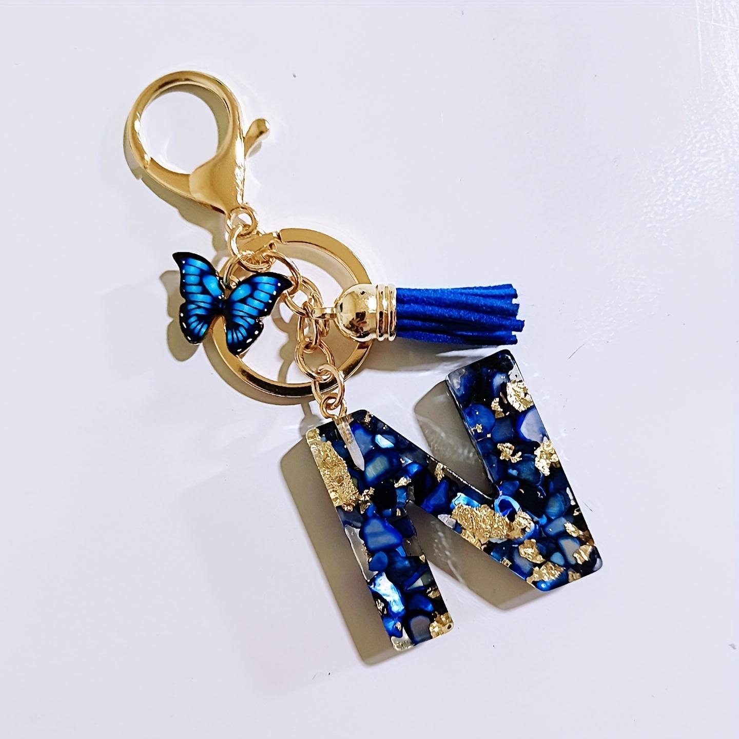 

Персонализированный сапфирово-синий уличный брелок с подвеской-бабочкой и кисточками, ручной работы, с буквой, необходимый для отдыха и путешествий N синий