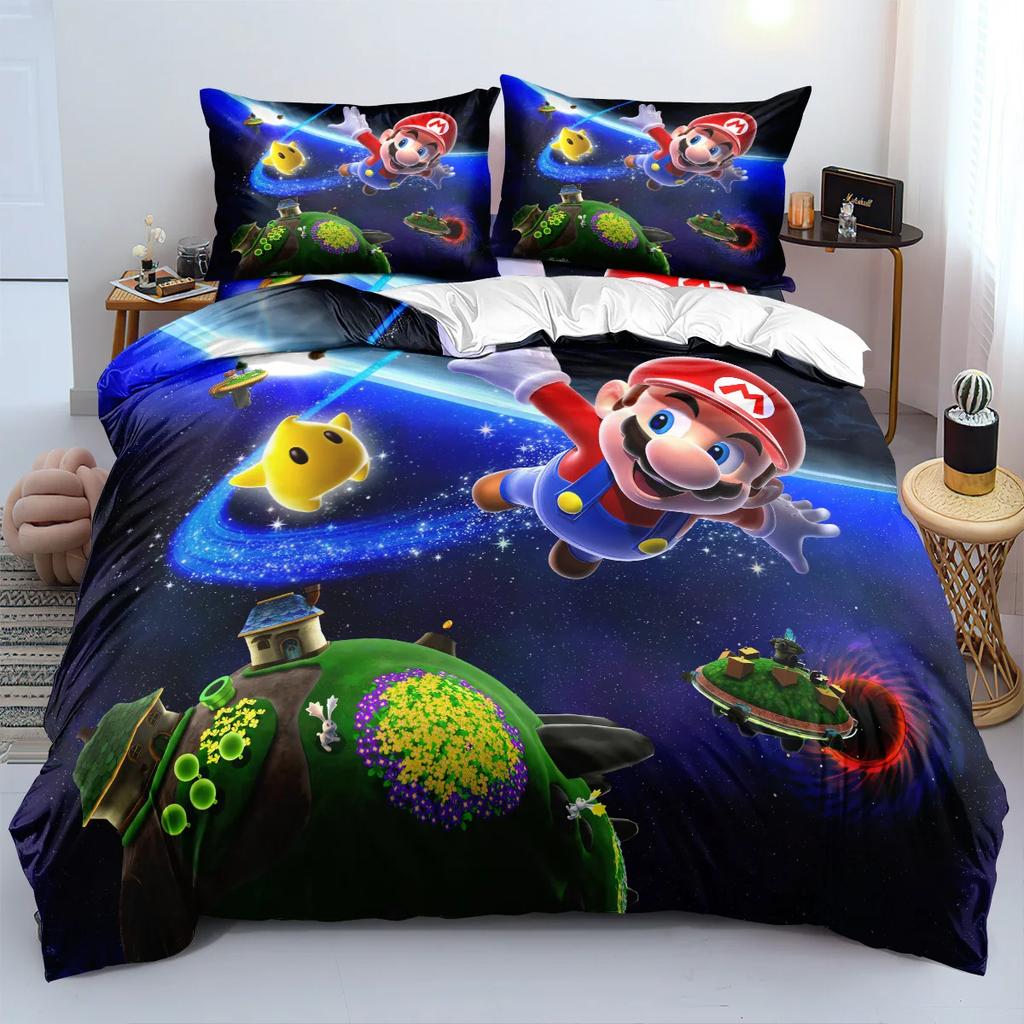 Mario Duvet Cover Sets Anime Bedding Set Bed Cover Kids Adult Quilt Cover Pillowcase Gifts Bedroom Decor