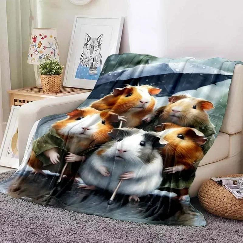 Kawaii The Capybara Club Home Cartoon Printed Blanket Picnic Blanket Warm Flannel Soft and Comfortable Home Travel Birthday Gift