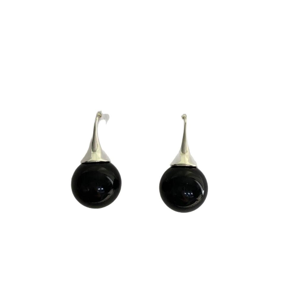 Minimalist Geometric Black Round Beads, Gemstone Earrings, Niche Design, High-End Sense, Versatile Cold And Light Luxury Earrings.
