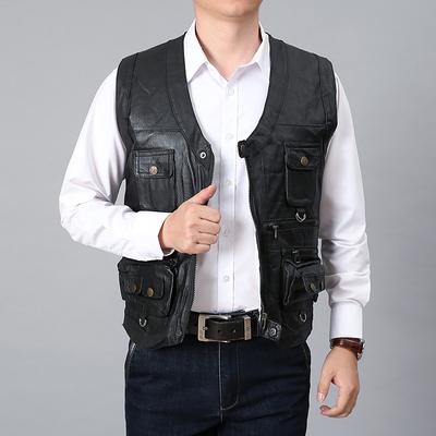 Chaleco de cuero genuino con camisola de piel de vaca de felpa para hombre Chaleco de piel de vaca de terciopelo con corte de oveja para hombre