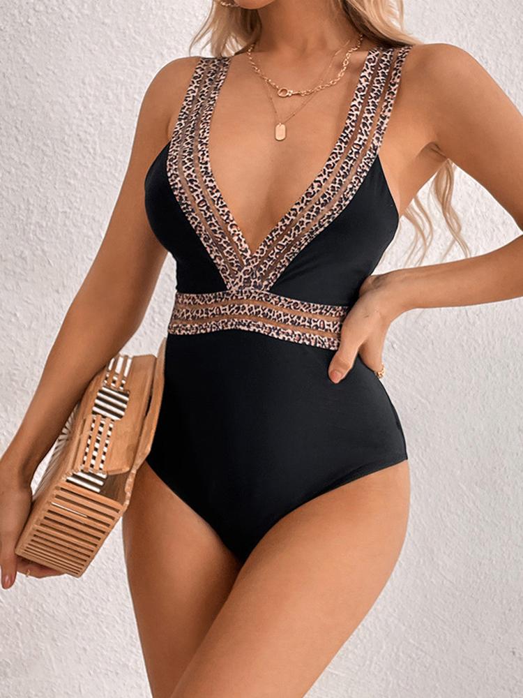 2025 Neuer Sexy Spitzen-Patchwork Badeanzug Damen Einteiler Badeanzug Damen Rückenfrei Badeanzüge Sommer Strandkleidung Swim Lady Monokini
