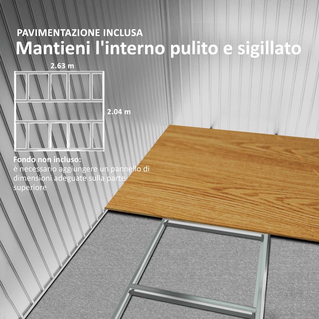 Depósito de Jardim com 2 Portas de Correr e 4 Ventilações em Aço, 322x277x192 cm, Castanho