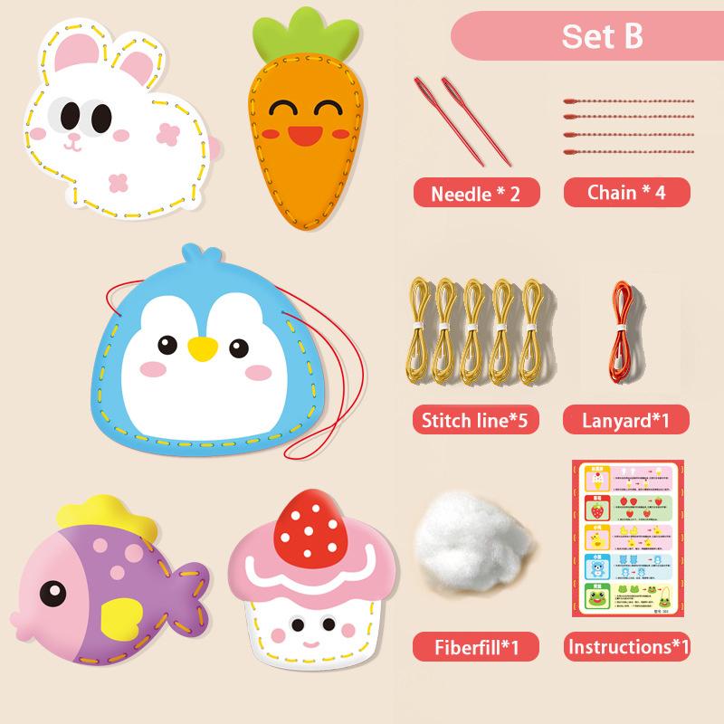 Sewing Kit for Beginner Kids Arts Crafts Cute Cartoon DIY Projects of Stuffed Animal Dolls Pendant Shoulder Bag Threaded Toys