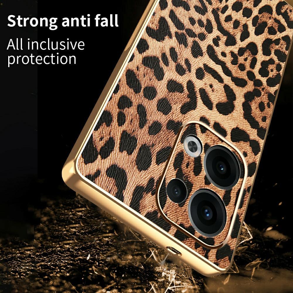 For Oppo Reno13 5G (Global) Case Leopard Print PU Leather Coated PC+TPU Electroplating Phone Cover