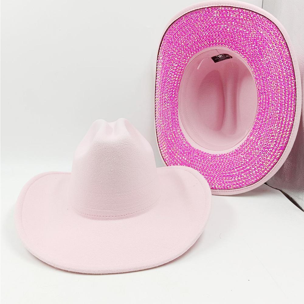 Chapeau Fedora Femme Accessoires Personnalisés Haut de Gamme Rouge Exquis Personnalisé Denim Mode Brillant Perle Strass Chapeaux de Cow-boy sombrero