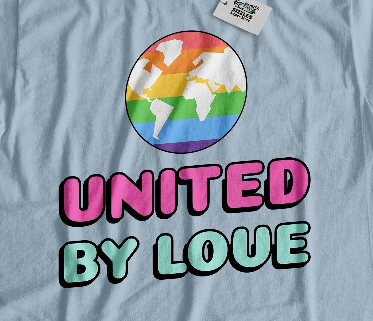 

United By Love! Unisex Cute Rainbow Earth Gay T-Shirt LBGT+ Rights Gifts 3XL