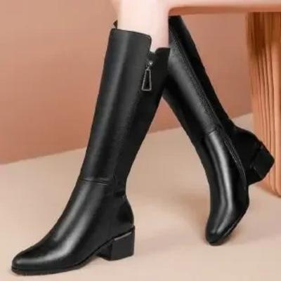 Women's  Knee-High Boots Classics Modern Boots Women Sewing Round Toe Low Heel Back Zip Shoes Women
