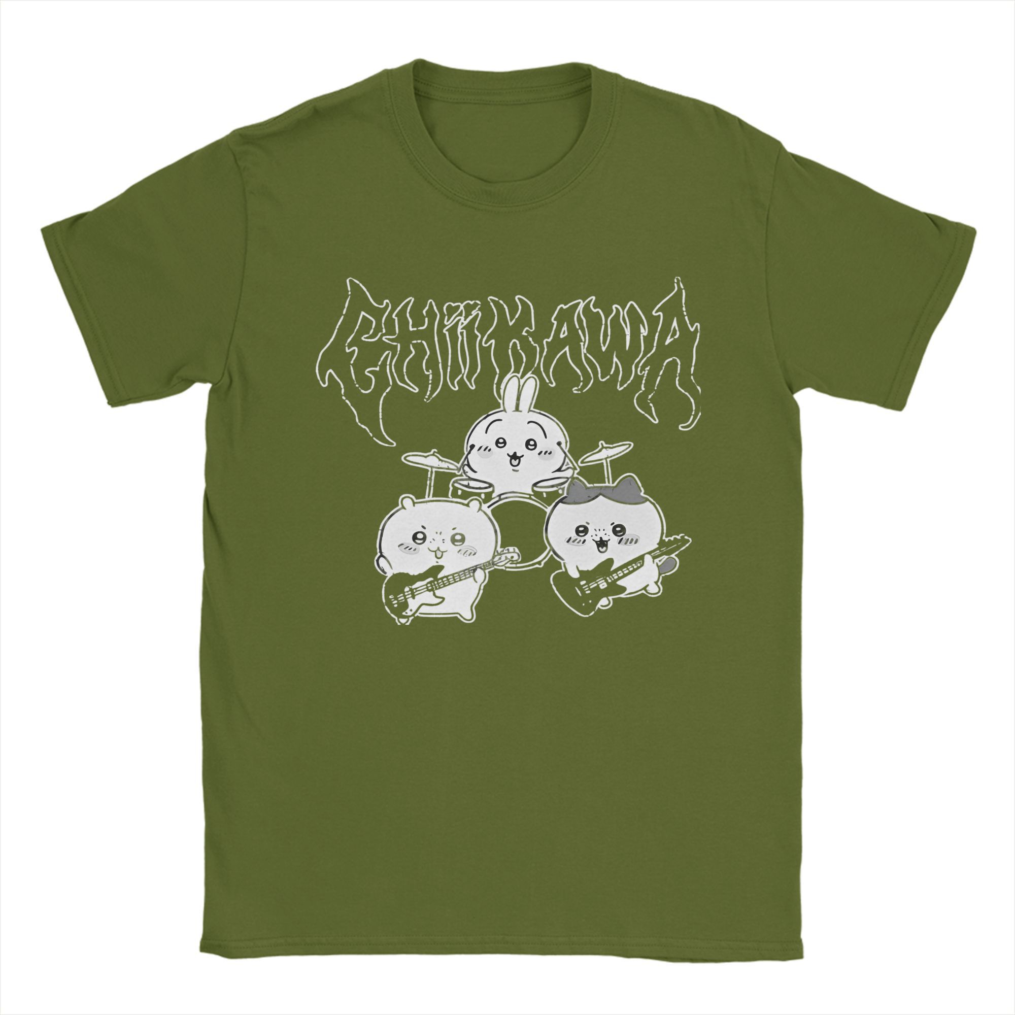 

Чоловіча футболка Chiikawa Usagi Hachiware Heavy Metal Мем Чиста бавовна Повсякденна з коротким рукавом З круглим вирізом Футболки з принтом M