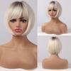 Short Eaton Straight Alan Ombre Brown Blonde Bob Wigs With Bangs Synthetic Hair Wig For Women Cosplay Lolita Heat Resistant Fiber