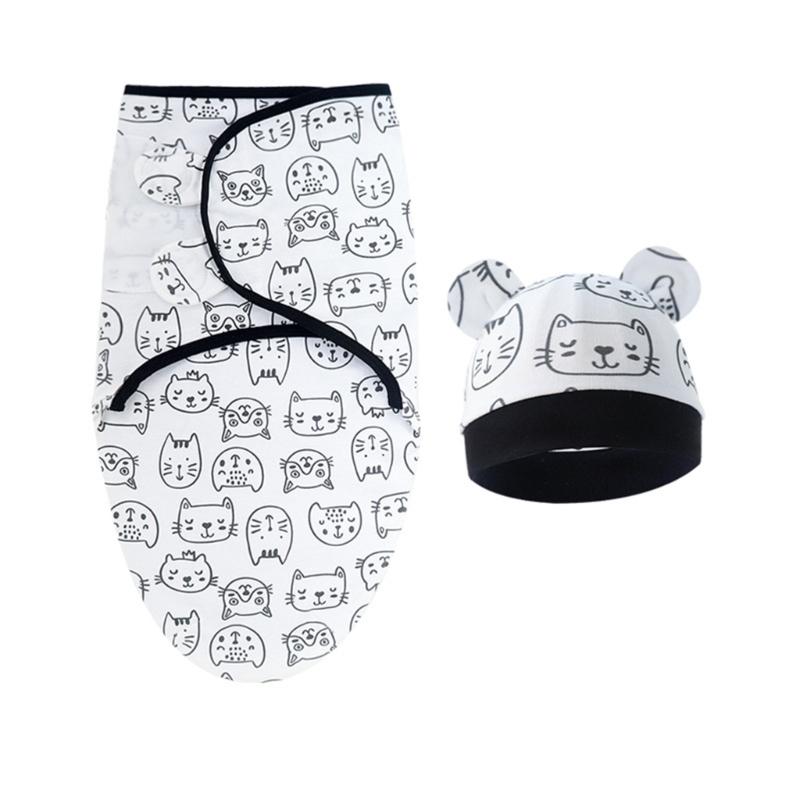 4 Set Baby Swaddles Wrap Blanket with Bonnet Hat Sleeping Bag Anti Kick Blanket Swaddles for Toddler 0-12 Months