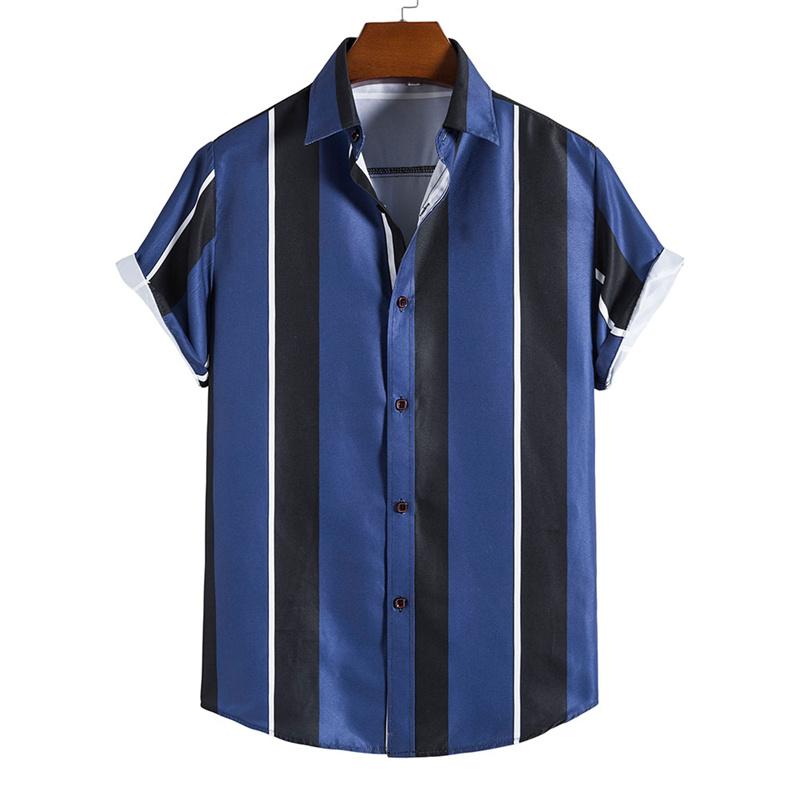 Men's Hawaiian Shirt Summer Stripe Printed Short Sleeved Shirts Lapel Button Large Men Street Clothing Fashion Casual Social Top