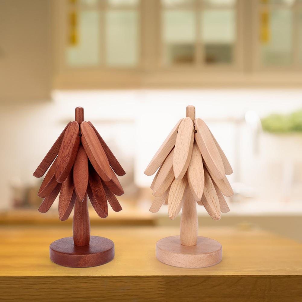 Tree-shaped Wooden Trivets Hot Dish Coaster Heat Resistant Decorative Place Mats For Wood Table