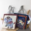 Elephant Pattern Canvas Shoulder Bag Printing Double-Sided Embroidered Handbags Vintage Large Students Book Bag Women Girls