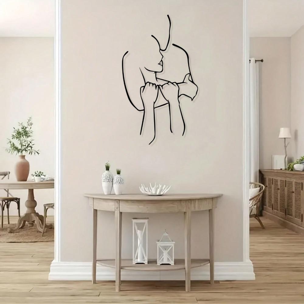 Vintage Couple Metal Wall Art Iron Wire Sculpture Powder Coated Home Decor Gift