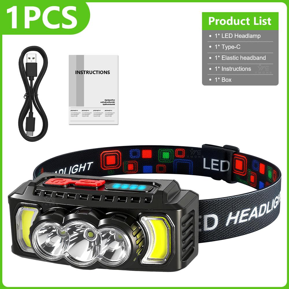 

USB C Rechargeable COB LED Headlamp Powerful Headlight 18650 Super Bright Waterproof Head Torch For Outdoor Fishing Accessories