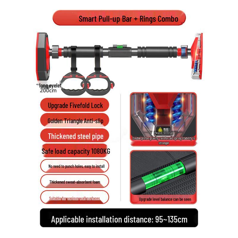 WEZHO Doorway Pull-Up Bar with Safety Lock and Rings