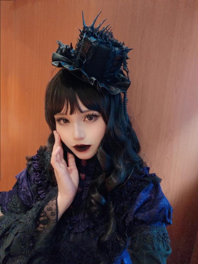 Gothic Lolita Black Satin Hat Barrettes Vintage Lolita Headdress Lolita Hair Accessories