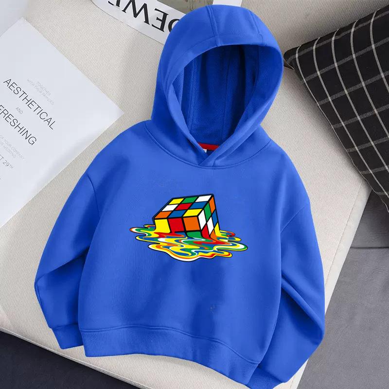 Children's Autumn Hoodie Rubik's Cube Pattern Hoodie, Magic Cube Printed Fashion Versatile Style Girls' Top