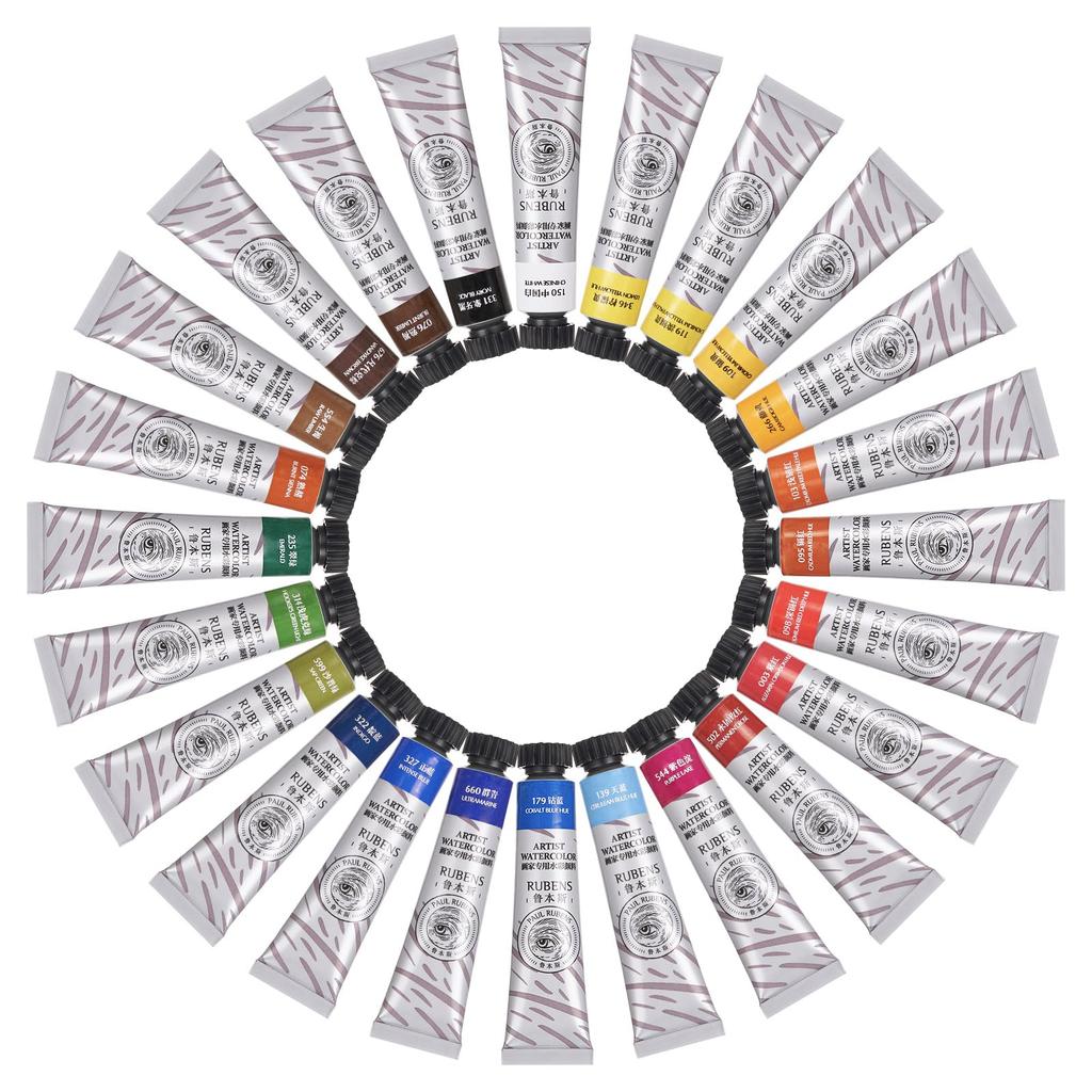 Paul Rubens Watercolor Paint Set, 24 Vibrant Colors, 12ml/0.4 Fl Oz Tubes, Great Value, Watercolor Art Supplies for Adults, Artists, Beginners, and Ac