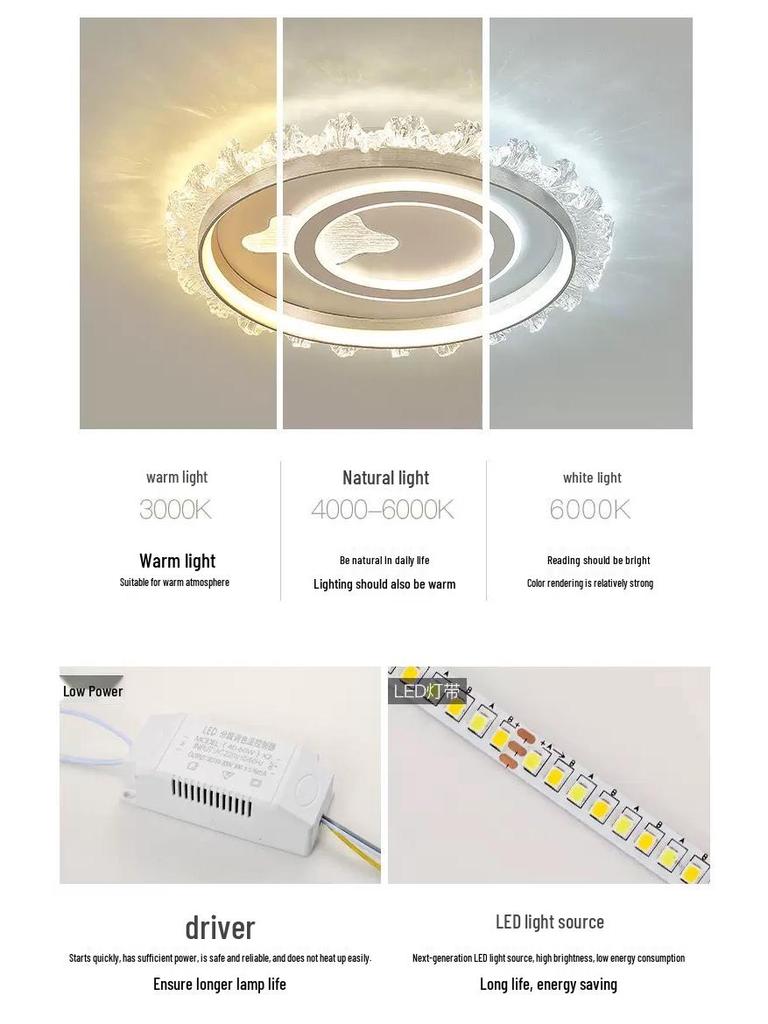 Elegant Crystal Ceiling Light - Modern, Minimalist, Eye-Protection Design for Luxury Bedrooms