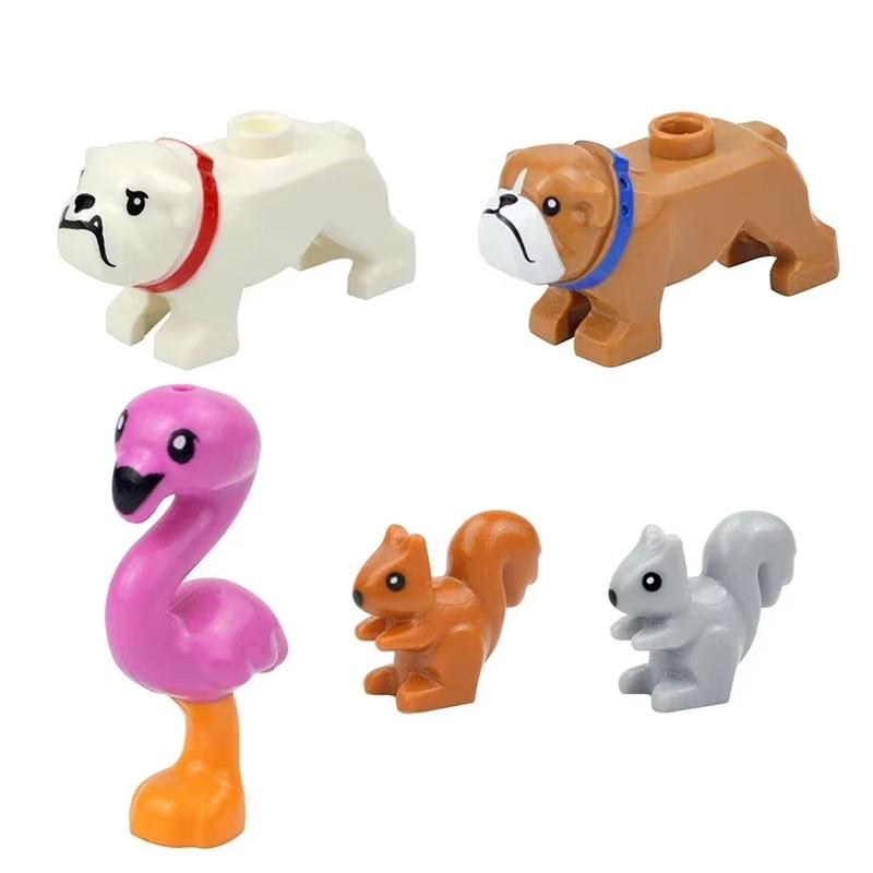 MOC Tier Szene Bausteine Katzen Hunde Schafe Schweine Hühner Adler Papageien Delfin Zoo Rahmen Zubehör DIY Spielzeug Steine T14