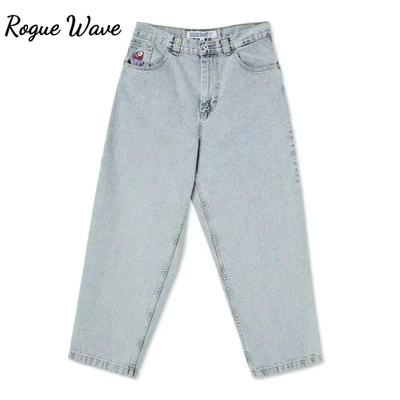 RogueWave Harajuku Hip Hop Cartoon Y2K Big Boy Jeans Graphic Embroidery Baggy Jeans Pants High Waist Wide Leg Trouser Streetwear