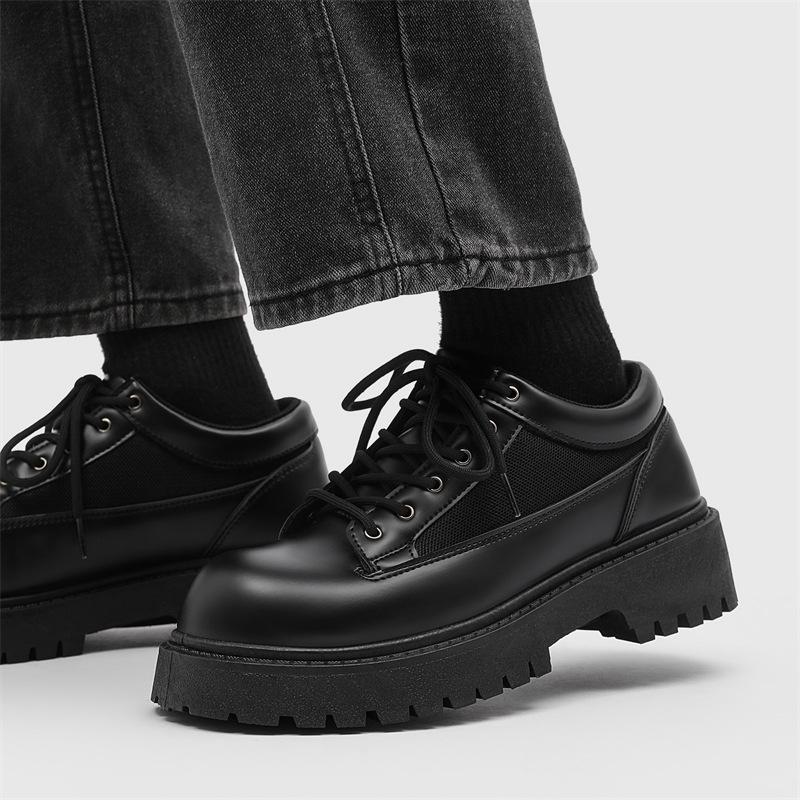 Men's British Style Height Increasing Derby Shoes - Black Leather, Thick Sole, Casual or Wedding Wear