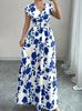 2026 European and American women's clothing explosive summer new short-sleeved lace-up printed v-neck dress