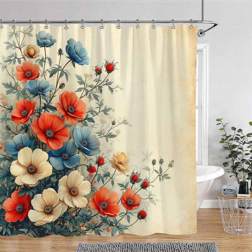 Beautiful Botanical Floral Shower Curtain Watercolour Painting Art Creative Vintage Style Polyester Bath Curtains Bathroom Decor